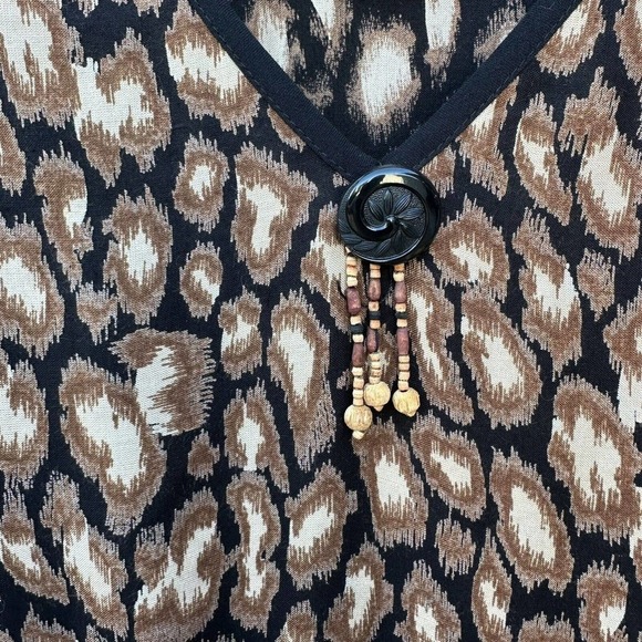 NWT Vtg More Jazz abstract print Midi baby doll Dress bead & shoulder pads sz 22 - Picture 7 of 12